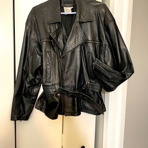 Women’s leather jacket.  Boutique Europe  dress pants by CAbi